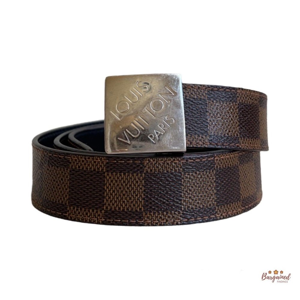 Authentic Louis Vuitton Damier Azur Canvas Leather Reversible Silver Buckle 36